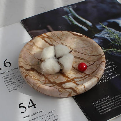 Nawgnail Natural Travertine Marble Jewelry Dish 5.5", Trinket Dish for Ring Earring, Gift for Woman Daugther(Pink Marble)