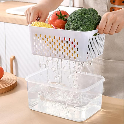 Zmxiabo 3 PCS Fruit Storage Containers for Fridge Food Storage Container Set with Removable Strainer Lid with Strainer Fruit & Vegetable Crisper BPA-Free Plastic Crisper for Long-Term Freshness