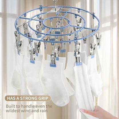 PHYDELU Drying Rack Clothing with 24 Clips，Sock Hanger for Drying，Hanging Clothes Dryer Underwear Hangers Racks Laundry Herb Socks Panty Wet Bra Lingerie Baby Delicates Foldable Small Indoor Metal