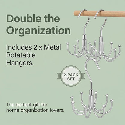 Rotatable Belt Hanger & Closet Organizer, 2 Pack - 48 Storage Capacity, 360° Swivel Hooks, Heavy-Duty Metal Holder for Bras, Tops, Ties, Scarves