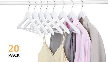 Amber Home 20 Pack 15" White Wooden Clothes Hangers for Woman, Teenager Clothing Hangers for Shirt Jacket, Solid Wood Dress Coat Hangers with Non Slip Pants Bar (White, 20)