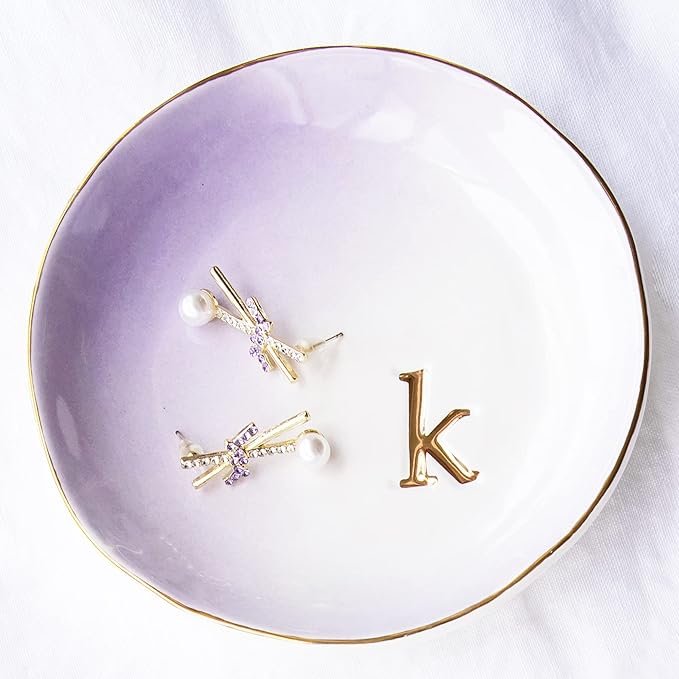 COLLECTIVE HOME - Ceramic Jewelry Tray, Decorative Trinket Dish for Rings Earrings Necklaces Bracelet Watch Keys, Birthday Mother's Day Christmas Gift for Women, 4.75", Colored Surface (K)