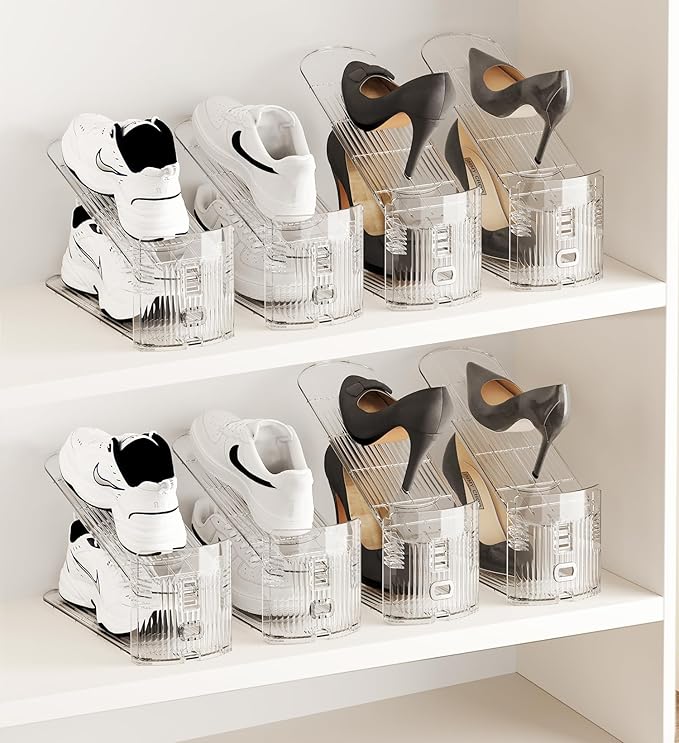 8PACK Shoe slots Organizer for Closet Double Deck Shoe Space Saver Adjustable Shoe Stacker Organize Clear Shoe Slot for Closet Clear Shoe Rack Organizer