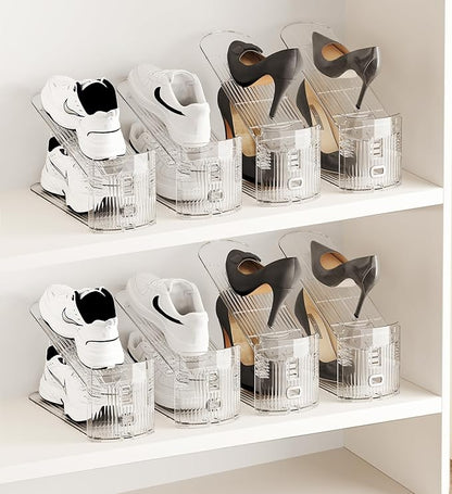 8PACK Shoe slots Organizer for Closet Double Deck Shoe Space Saver Adjustable Shoe Stacker Organize Clear Shoe Slot for Closet Clear Shoe Rack Organizer