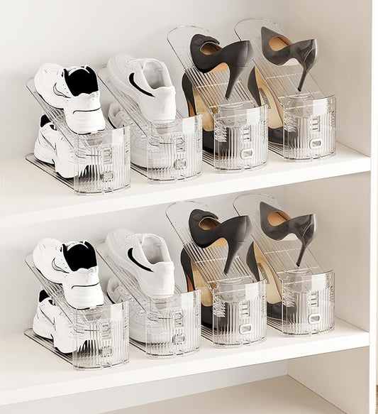 8PACK Shoe slots Organizer for Closet Double Deck Shoe Space Saver Adjustable Shoe Stacker Organize Clear Shoe Slot for Closet Clear Shoe Rack Organizer