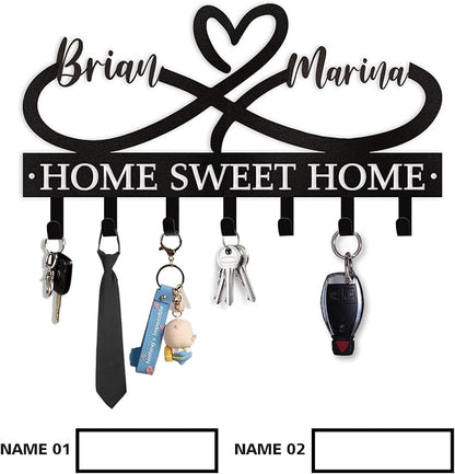 Personalized Couple's Name Key Rack, Wall Mounted Metal Key Holder for Housewarming Gifts,ignent Bedding