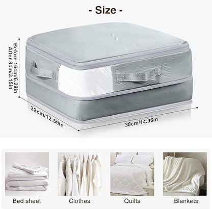 DIMJ Clothes Storage Bag 6 Pack, 19L Compression Storage Bags for Blanket, Sweater, Jacket, Closet, Sheet Storage Organizer with Window Handle, Space Saver Storage Bags with Zipper, Gray