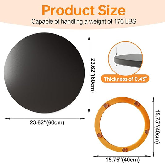 Lazy Susan Turntable 23.6 Inch - 360° Silent Rotating Anti-Slip Serving Tray, Heavy Duty Centerpiece for Kitchen, Dining & Coffee Table - Black Modern Design with Non-Slip Base