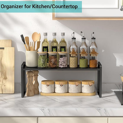 Expandable Cabinet Organizer Shelves, 88lbs High Weight Capacity, Heavy-Duty Metal Storage Rack, Adjustable Cabinet Shelf for Kitchen, Pantry, Cupboard, Under Sink, Black, Patent Pending