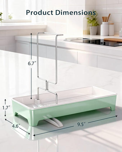 Caumic Minimalist Sink Caddy, Rustproof Sponge Holder for Kitchen Sink with 304 Stainless-Steel Brush Holder, Countertop Rack Organizer with Raised Ridges & Silicone Drain Tube (Mint Green)