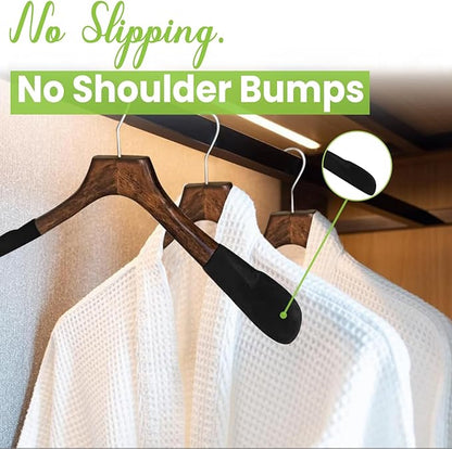 All Hung Up Hangers - Premium Luxe Wooden Hangers for Women, Wide Shoulder Design for Dresses, Skirts, Sweaters & Blouses, Heavy Duty with Velvet Grip, Mahogany with Black Velvet, 30 pcs