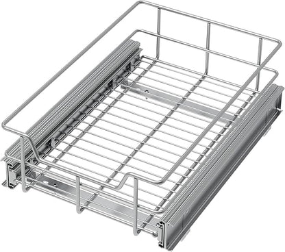 Pull Out Cabinet Organizer 9" W X 17" D, Slide Out Drawers For Kitchen Organizers and Storage, Pull Out Drawers For Cabinets Capacity Heavy Duty Caddy, Cabinet Shelves Chrome-Plated, Bathroom Pantry