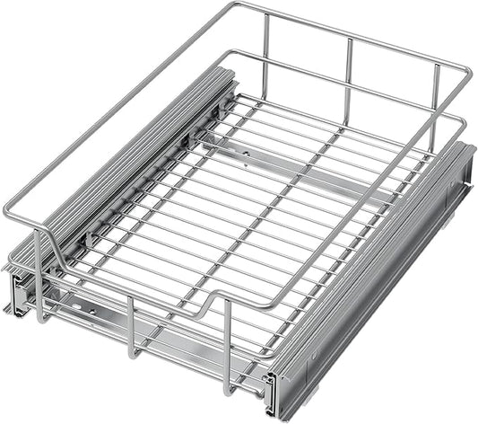 Pull Out Cabinet Organizer 9" W X 17" D, Slide Out Drawers For Kitchen Organizers and Storage, Pull Out Drawers For Cabinets Capacity Heavy Duty Caddy, Cabinet Shelves Chrome-Plated, Bathroom Pantry