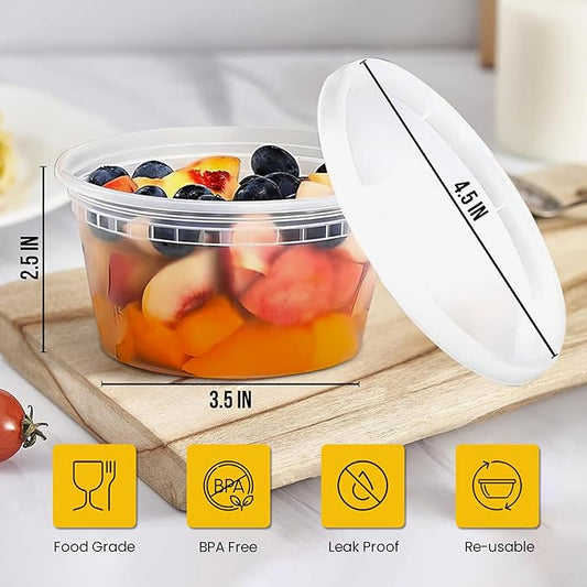 OCS Parts 48-Pack Round Plastic Deli Containers with Lids | Stackable, Microwavable, Freezer and Dishwasher Safe BPA Free Food Prep and Storage Containers (12 Ounce)