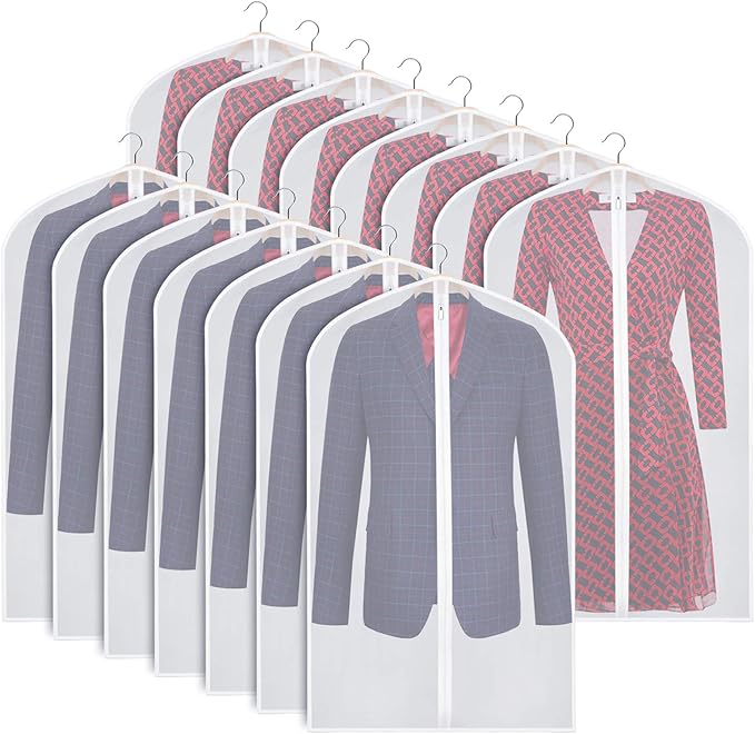 Zilink Clear Garment Bags Suit Bag for Storage 40-inch with Sturdy Zipper Dust-Proof Suit Cover Protector for Suit, Coat, Dress Clothes Cover Storage, Set of 15