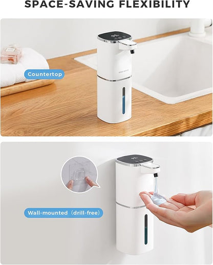 Automatic Liquid Soap Dispenser Touchless,USB Rechargeable, 9-Level Adjustable, 13.5oz/400mL, IPX5 Waterproof, Wall/Tabletop, Compatible with Thick Thin Dish Soap for Kitchen Bathroom, White