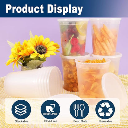 PIEMEET 50 Pack Deli Containers with Lids, 32oz Plastic Food Storage Containers, Leakproof Soup Container with Airtight Lids, BPA-Free, Stackable Takeout Container for Soup, Microwave Freezer Safe
