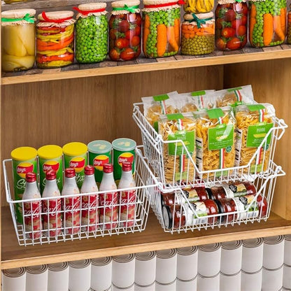 SANNO Large Stackable Wire Baskets Stacking Bins for Vegetable Storage Pantry, Fridge, and Bathroom Organization,3 pack, White