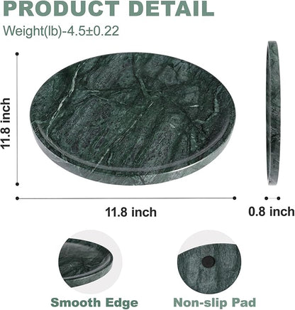 Natural Marble Serving Tray, 11.8in Marble Round Tray, Bathroom/Kitchen/Coffee Table Trays for Counter, Decorative Vanity Trays, Jewelry & Perfume Holder, Green Stone Serving Board