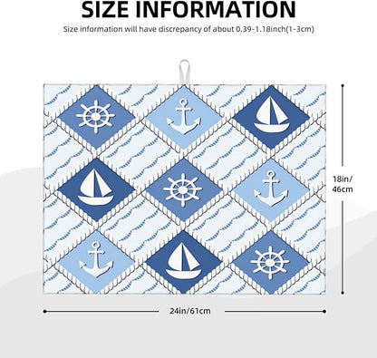 Vintage Nautical Sailboat Anchor Dish Drying Mat 18x24 For Kitchen Counter Absorbent Microfiber Dishes Pad Dish Drainer Rack Mats Fast Dry Kitchen Accessories