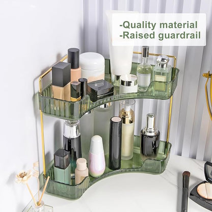 INVSSENE Corner Bathroom Countertop Organizer, Vanity Trays for Counter, Makeup Organizers, Perfume Tray, Kitchen Spice Rack, (Green, 2 Tiers)