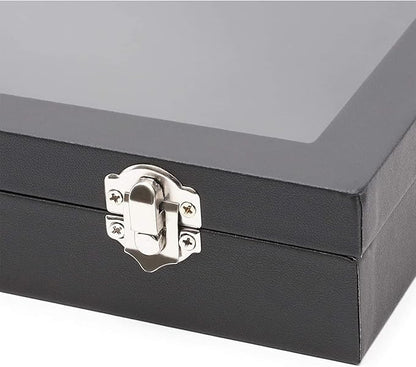 Juvale Black Velvet Jewelry Display Case Tray - 13.75 x 9.5 x 2 In - Glass Top Jewelry Box & Organizer