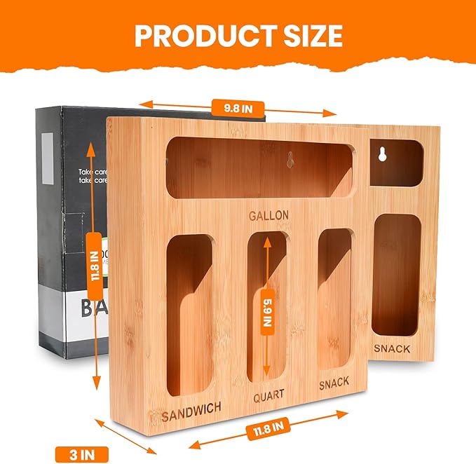 Earth’s Dreams Bamboo Kitchen Drawer Organizer – Resealable Food Storage Bag Holder for Gallon, Quart, Sandwich & Snack Sizes – Eco-Friendly Baggie Organizer for Plastic Storage Bags