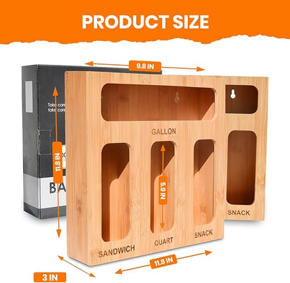Earth’s Dreams Bamboo Kitchen Drawer Organizer – Resealable Food Storage Bag Holder for Gallon, Quart, Sandwich & Snack Sizes – Eco-Friendly Baggie Organizer for Plastic Storage Bags