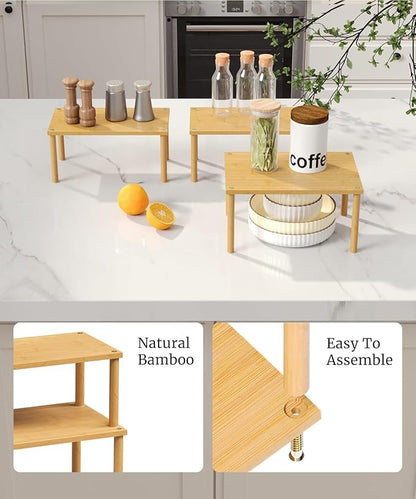 Cabinet Organizer Shelf(Set of 3),Bamboo Kitchen Counter Shelves for Countertop and Cabinet,Stackable Shelf Spice Racks,Medium(Natural)