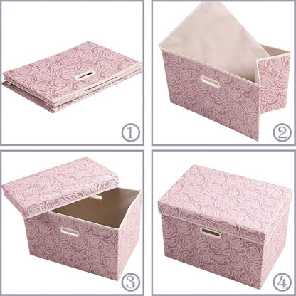 PRANDOM Collapsible Storage Boxes with Lids Fabric Decorative Storage Bins Cubes Organizer Containers Baskets with Cover Handles Divider for Bedroom Closet Living Room 14.9x9.8x9.8 Inch 1 Pack