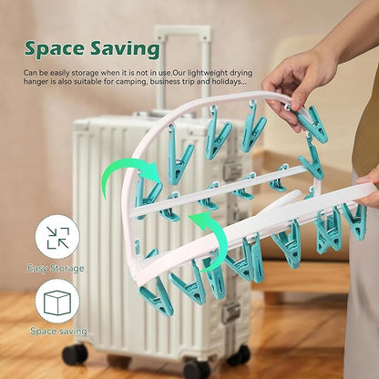 Premium Plastic PP Drying Hanger, Anti-Rusty Drying Rack for Clothes, Socks, Lingeries, Delicates, Drying Hanger with 24 Clips for Baby Clothes, Towels