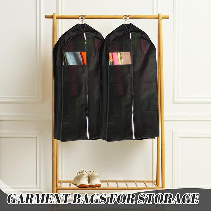 2 Pcs 10" Gusseted Garment Bags for Hanging Clothes Dress Bags for Gowns Long Closet Waterproof Garment Covers Wedding Dress Cover Traveling Clothes Protector (Black,43 Inch)