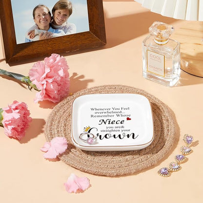 PUDDING CABIN Niece Gifts from Auntie, Jewelry Ring Holder Dish, Remember Whose Niece You Are, Birthday Mothers Day Gift