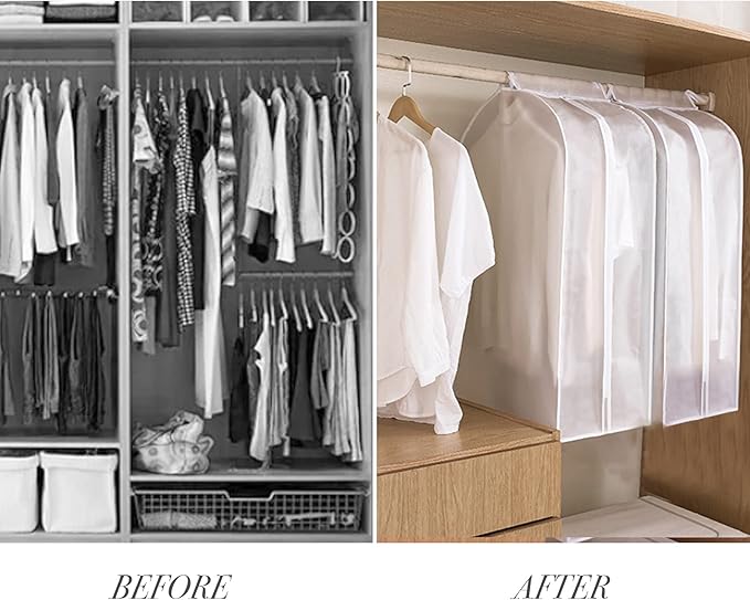 2 Pack 35 Inch Wide Garment Bags for Hanging Clothes with Zipper, Large Hanging Garment Bags for Closet Storage White, Bottom Enclosed Clothes Protectors for Hanging Clothes(35x22x20in)