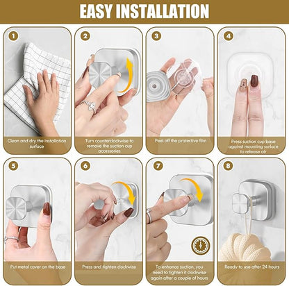 BKV Suction Cup Hooks for Shower,Heavy Duty Shower Hooks for Bathroom Wall,Glass Windows,Smooth Doors to Hang Towels,Robes,Coat,Reusable Suction Cup Wreath Hanger for Christmas Wreaths-Silver(4 Pack)