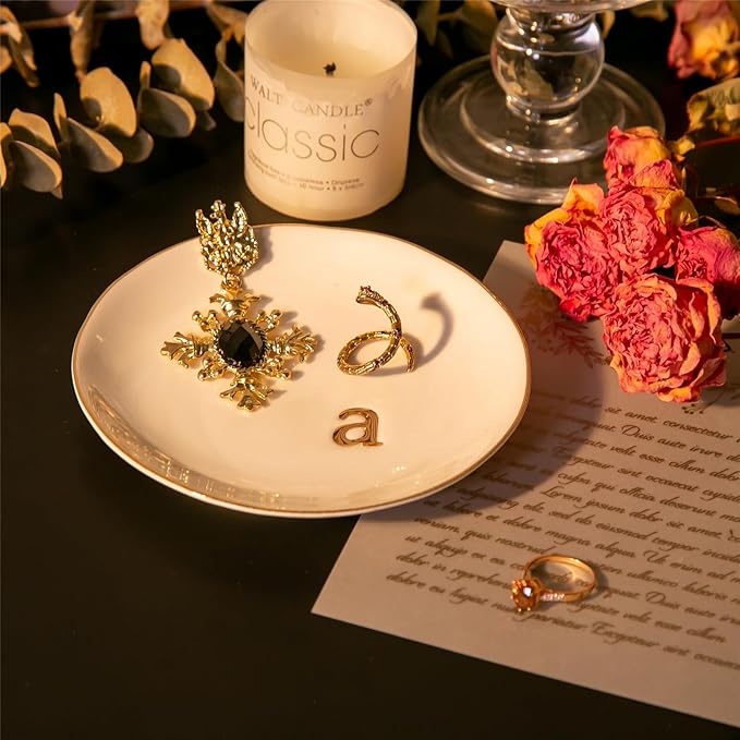 COMMGOAL Ceramic Ring Holder for Jewelry, Jewelry Tray, Ring Dish, Aesthetic Room Decor, Engagement Gifts Bride Gifts Wedding Gifts for Women, White, 4.75"(A)