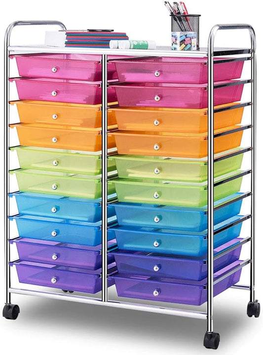 Giantex 20 Drawer Rolling Storage Cart Tools Scrapbook Paper Office School Organizer, Multicolor