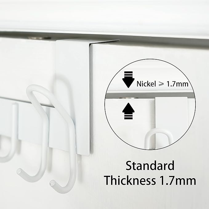 SKOLOO Over The Door Hooks - for Doors up to 1-3/4'' Thickness, Pack of 2, Metal Door Hanger with 11 Hooks, Over The Door Hanger for Coats, Hats, Towels, White