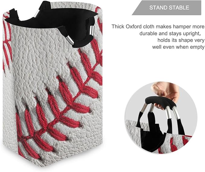 Laundry Hamper Basket Baseball Close-up White Storage Basket Collapsible Laundry Bag with Handle Nursery Hamper Blanket Basket for Kids Room Dirty Cloth College Dorm