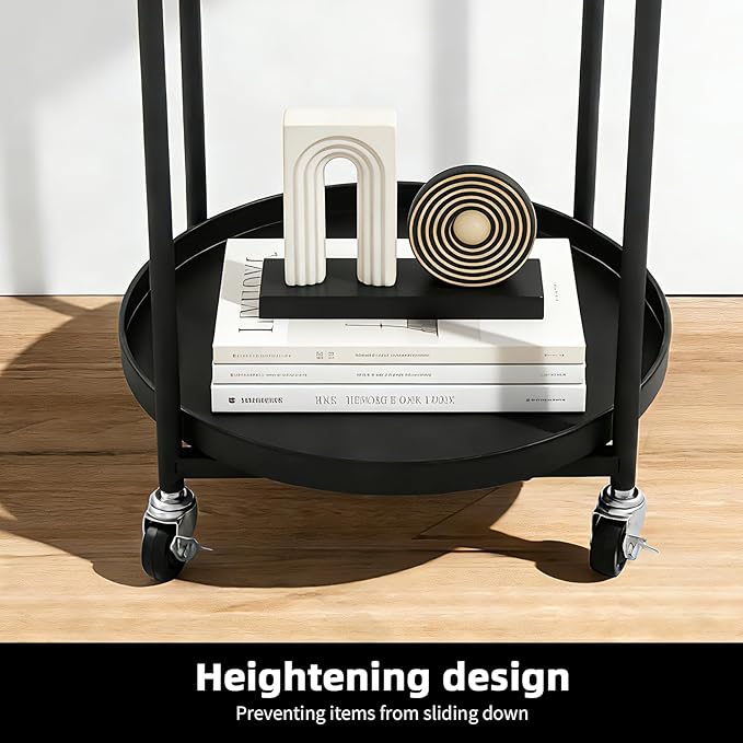 Round 3-Tier Rolling Bar Cart with Locking Wheels, Metal Serving Cart with Handle, 18" x 16" Mobile Organizer for Dining Room, Living Room, Bar (Black)