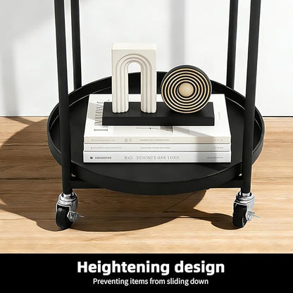 Round 3-Tier Rolling Bar Cart with Locking Wheels, Metal Serving Cart with Handle, 18" x 16" Mobile Organizer for Dining Room, Living Room, Bar (Black)