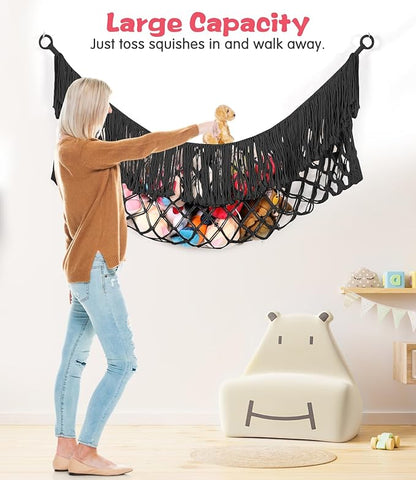 Stuffed Animal Hammock - Extra Large 56'' Long, Stuffed Animal Storage, stuffed animal Holder net, Hammock Large, Storage Hanging Organizer - Black