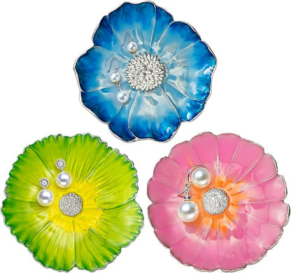 LARAINE Jewelry Dish Display Trinket Tray Flower Home Decorative Organizer Gift Necklace Earring Rings Holder Storage 3.15" (3 Piece Set)
