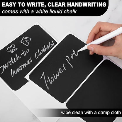 100 Pcs Labels for Storage Bins, 6 x 4 inch Black Large Label Stickers with 1 Liquid Chalk Marker Removable Labels Adhesive Chalkboard Labels Tear Resistant No Residue for School Business Home