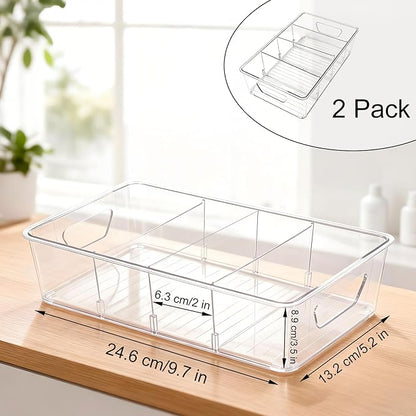 2 Pcs Seasoning Packet Organizer, Seasoning Organizer for Cabinet, Ood Storage Organizer Box with Detachable Dividers Snacks Spice Packets Holder for Kitchen, Pantry, Cabinet, Countertop