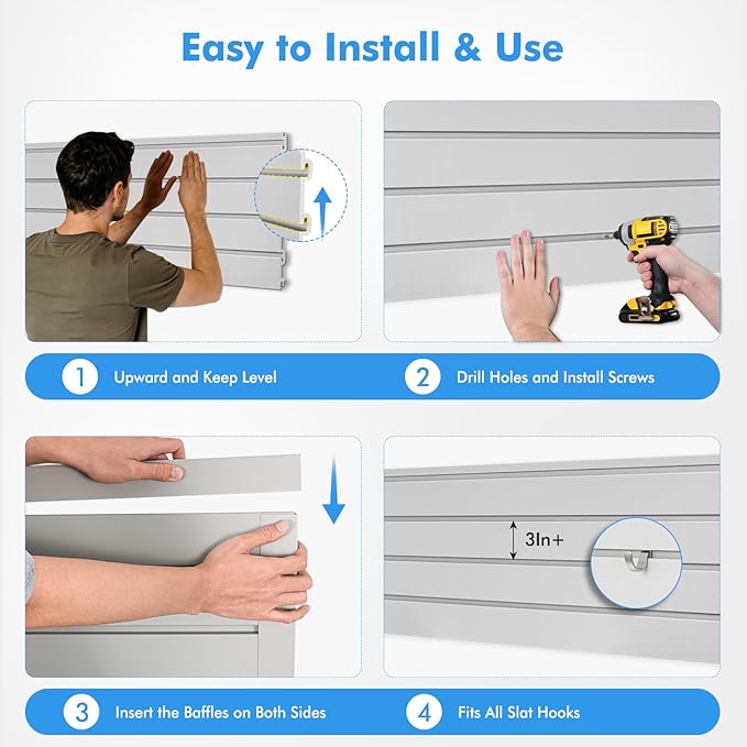 [8x4 Ft²] PVC Slat Wall Paneling, Adjustable Slatwall Panels with Coupling Structure, Slatted Wall Panel System with Customizable Storage Options, DIY Cutting & Easy-to-Install Slatwall Board Shelves