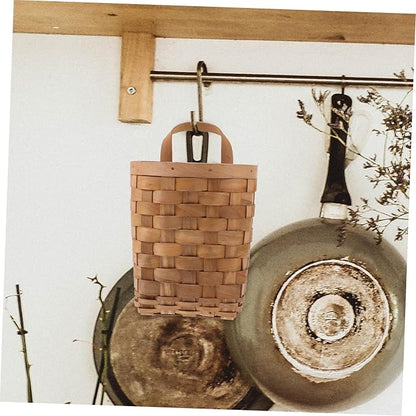 Natural Wood Hanging Basket Organizer for Kitchen and Wall Storage Woven Basket with Handle for Household Items Rustic Wall Decor Multi Purpose Hanging Storage Bin