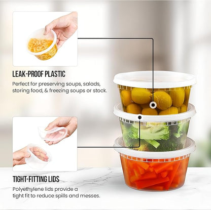 OCS Parts 48-Pack Round Plastic Deli Containers with Lids | Stackable, Microwavable, Freezer and Dishwasher Safe BPA Free Food Prep and Storage Containers (12 Ounce)