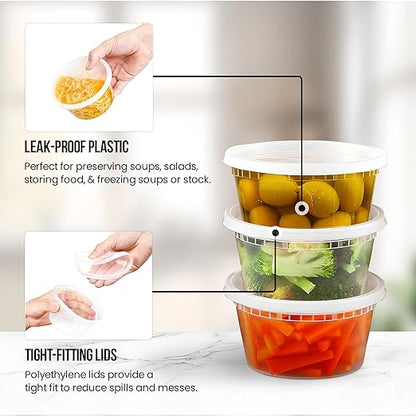 OCS Parts Round Plastic Deli Containers with Lids | Stackable, Microwavable, Freezer and Dishwasher Safe BPA Free Food Prep and Storage Containers (240, Clear, 12 Ounce)
