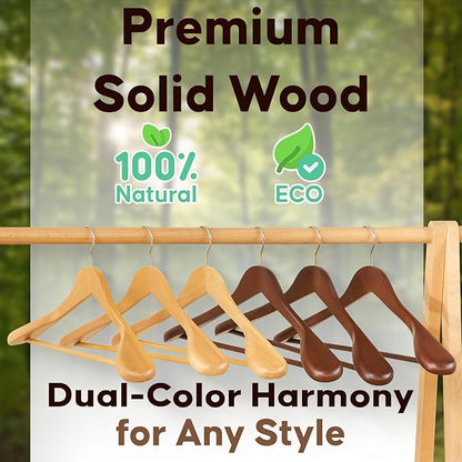 ELONG HOME Suit Hangers, 6 Pack Heavy Duty Wooden with Extra Wide Shoulder, 17.5" Luxury Coat for Closet, Natural with 360 Swivel Hook & Strong Pant Bar